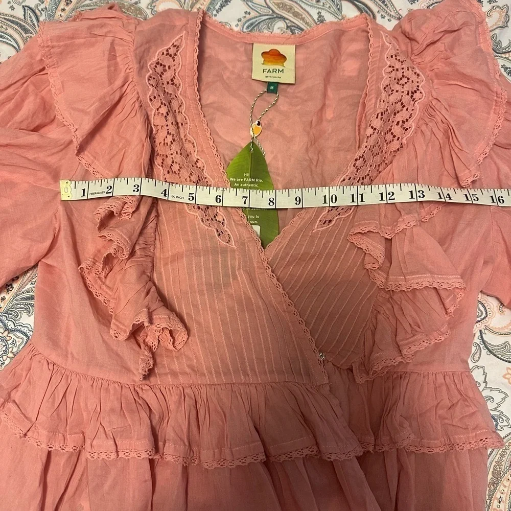 Farm Rio Anthropologie Blush Pink Wrap Blouse Top Size Medium
